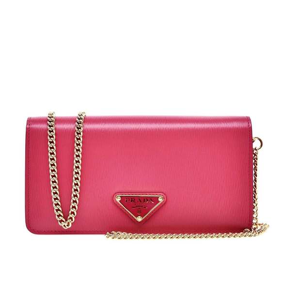 Prada Vitello Move Peonia Pink Leather Small Chain Wallet Crossbody - Picture 1 of 10